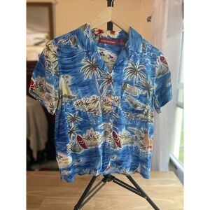 Gloria Vanderbilt Blue Hawaiian Tropical Women's Size Small P Button Up Shirt